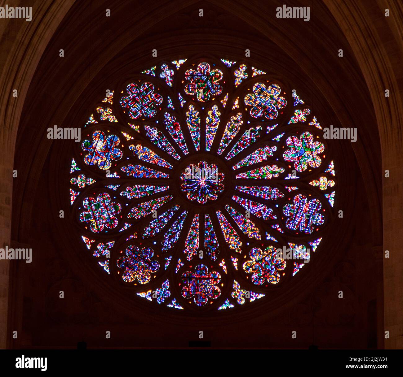 Washington, DC, Cattedrale Nazionale Mosaic Rose Window Foto Stock