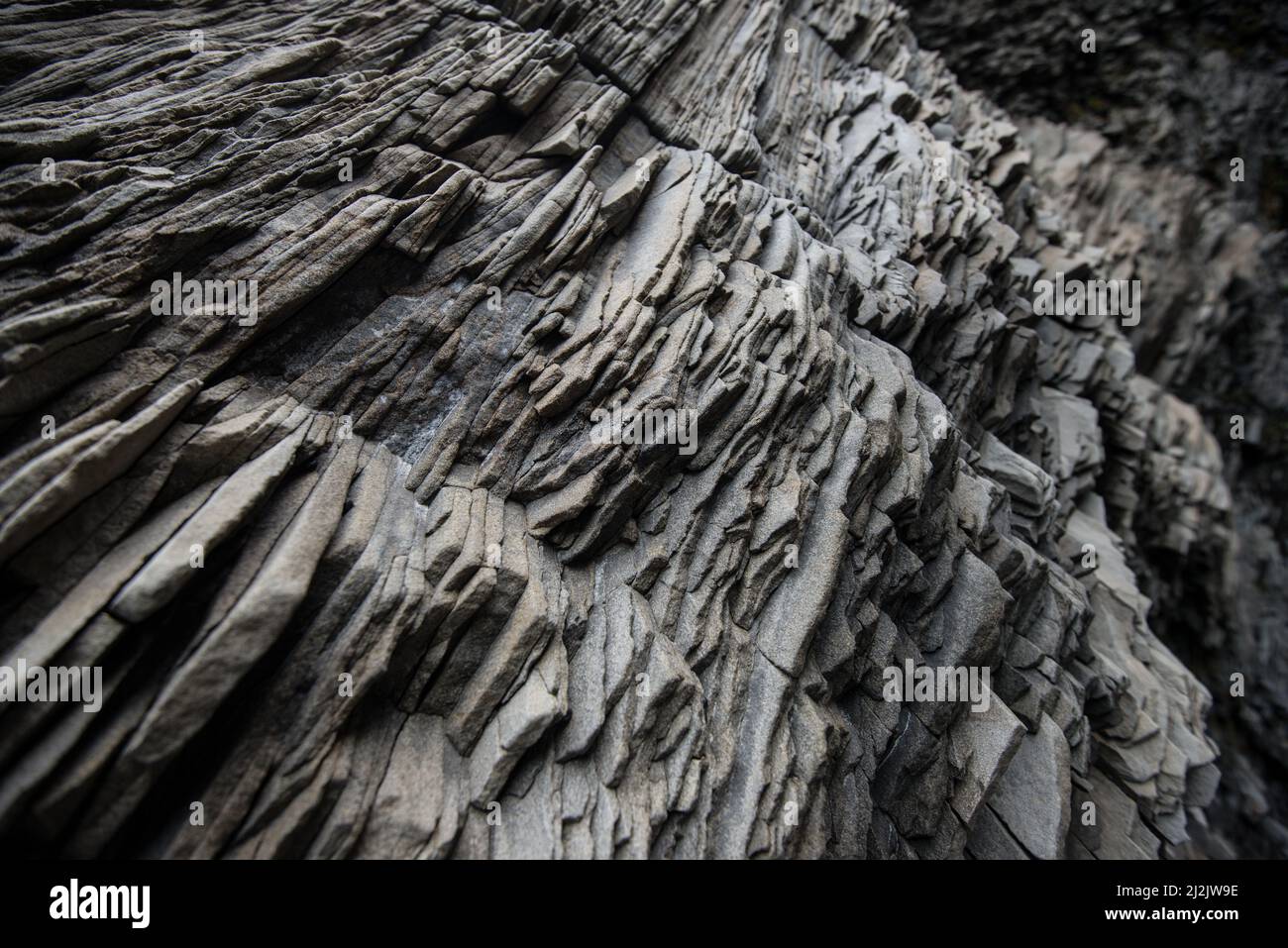 Rocce basaltiche a Reynisfjara, Vik, islanda Foto Stock
