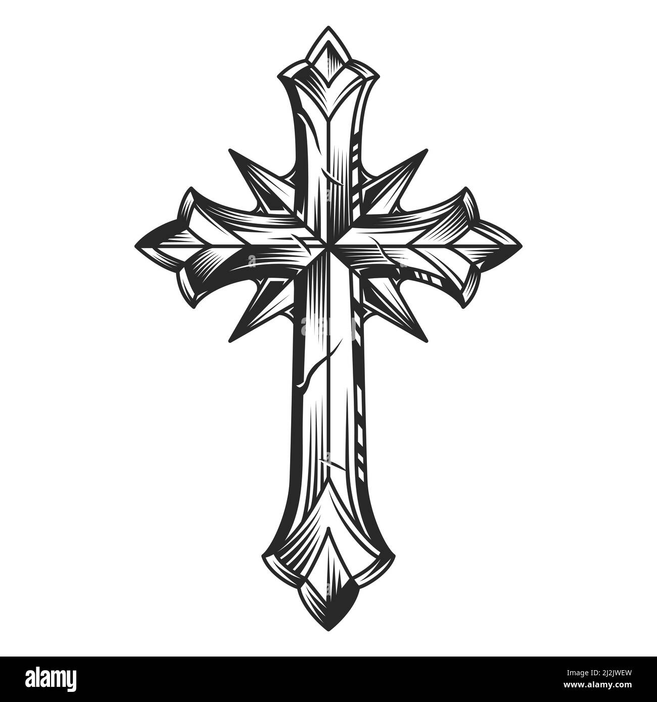 Vintage religioso originale modello a croce in stile monocromatico vettore isolato illustrazione Illustrazione Vettoriale