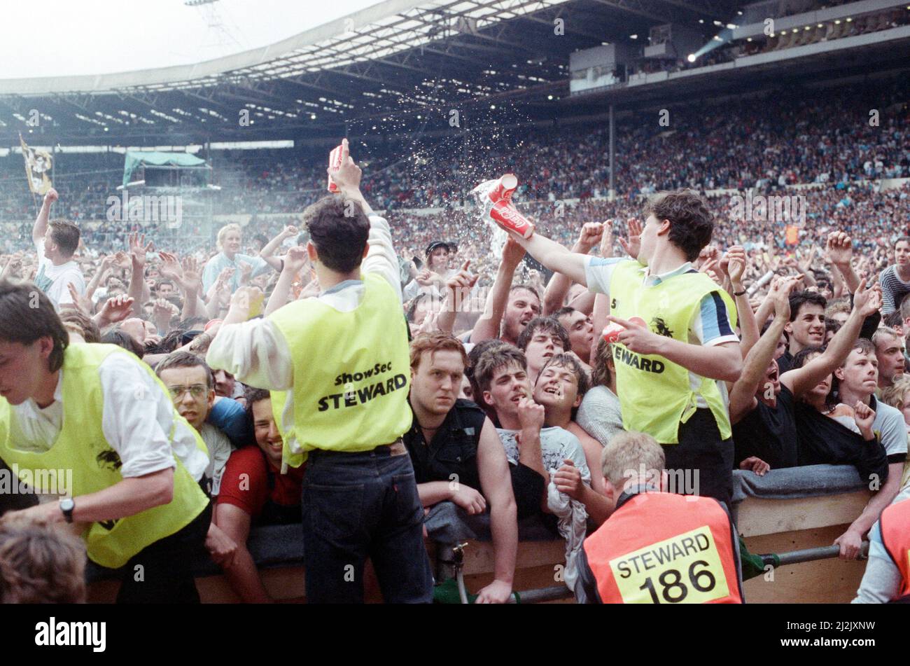 Il pubblico al concerto del Tributo di compleanno di Nelson Mandela 70th. Wembley Stadium, Londra, 11th giugno 1988. Foto Stock