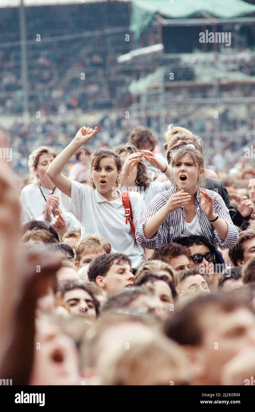La folla guarda il concerto del UB40 al concerto del Nelson Mandela 70th Birthday Tribute. Wembley Stadium, Londra, 11th giugno 1988. Foto Stock