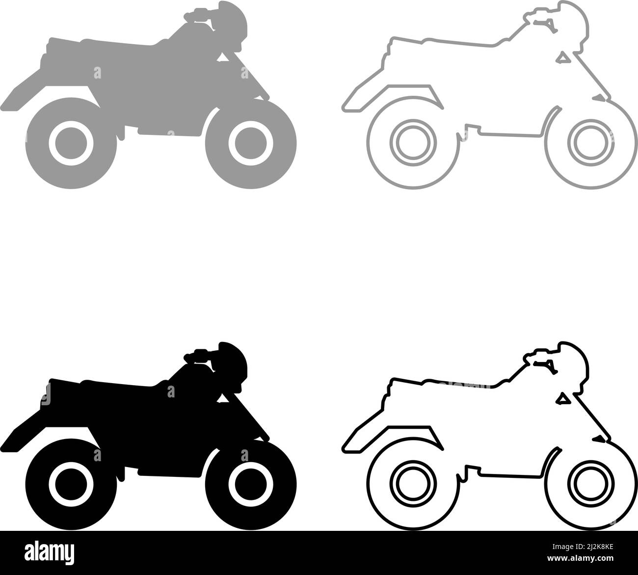 Quad moto ATV moto per corse di guida tutto il terreno veicolo set icona grigio nero colore immagine vettoriale semplice riempimento pieno contorno linea Illustrazione Vettoriale