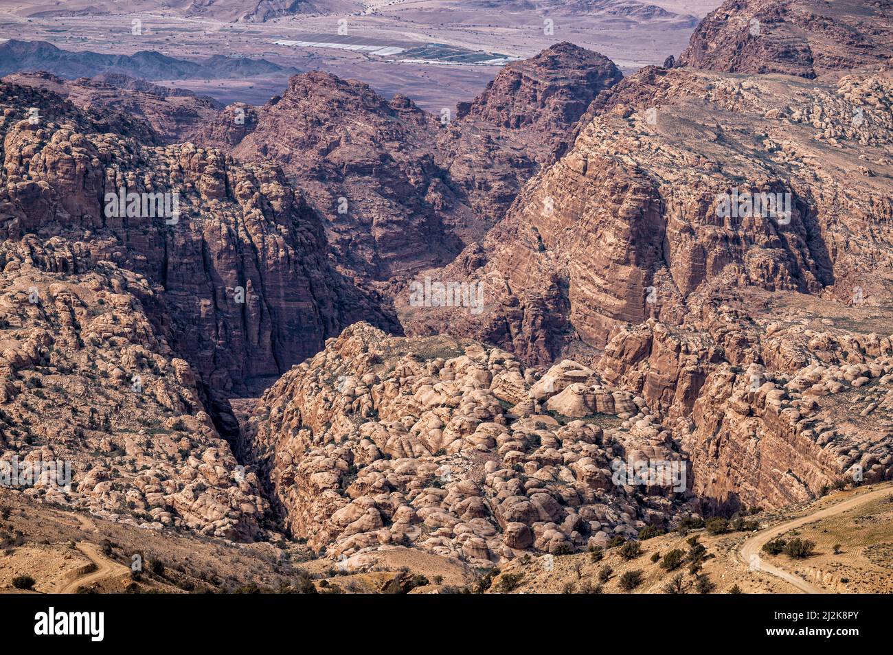 Paesaggio desertico delle montagne di Edom, Shoubak, Giordania. Foto Stock