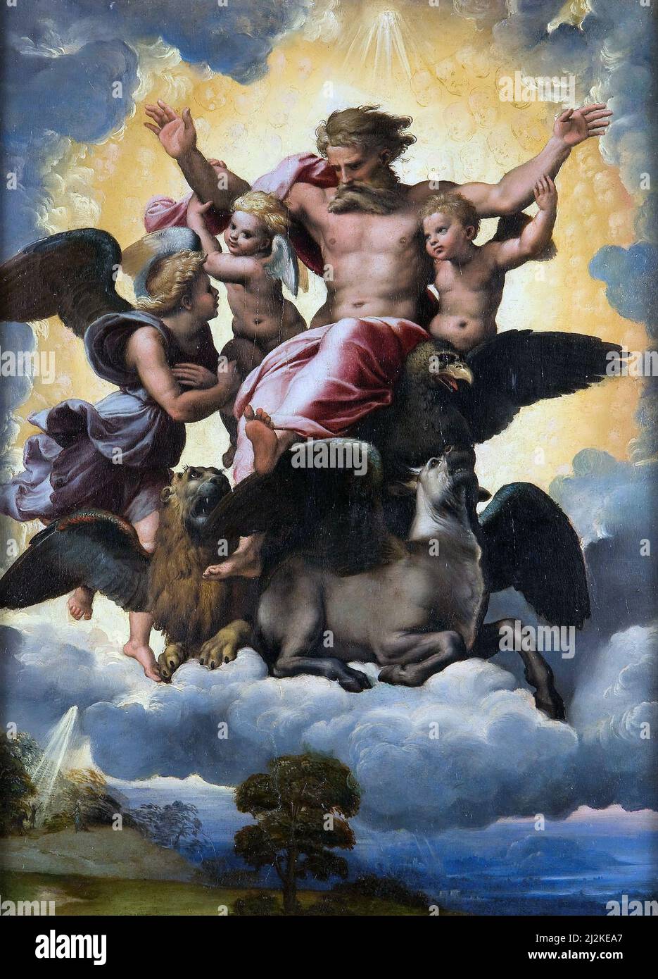 Arte antica dell'artista italiano Raffaello - Ezechiele Vision (1517-1518). Arte ad alto rinascimento di Raffaello Sanzio da Urbino 1483 - 1520. Foto Stock