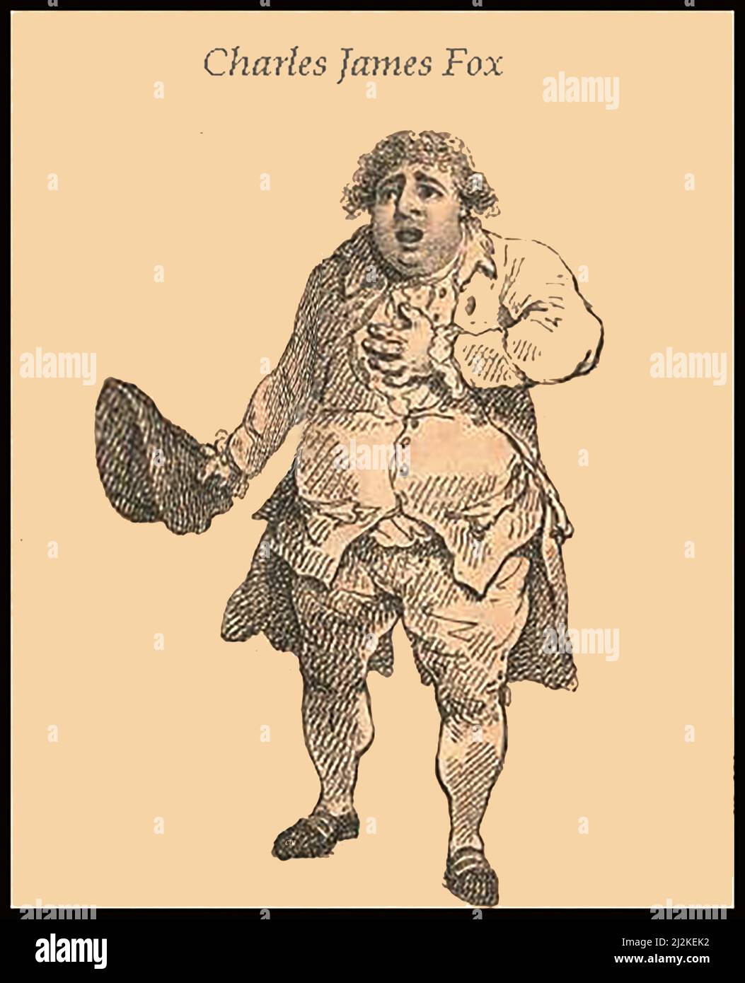 Un ritratto in caricatura del 1784 di Charles James Fox (1749-1806) prominente statista britannico Whig la cui carriera parlamentare ha abbracciato 38 anni. Foto Stock