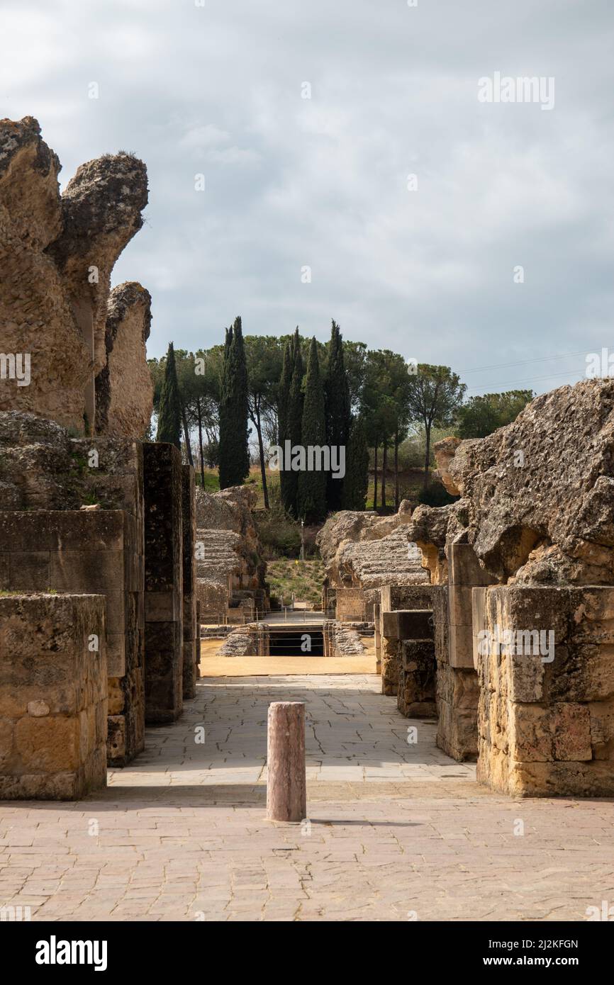 Sito archeologico di Italica, città con un ruolo strategico nell'Impero Romano, luogo di nascita degli imperatori Traiano e Adriano, Santiponce, Siviglia, Spagna Foto Stock