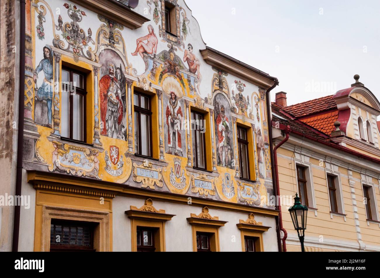 Affresco dei tre re di Boemia, la Casa dei Re a Kutná Hora, Repubblica Ceca. Foto Stock