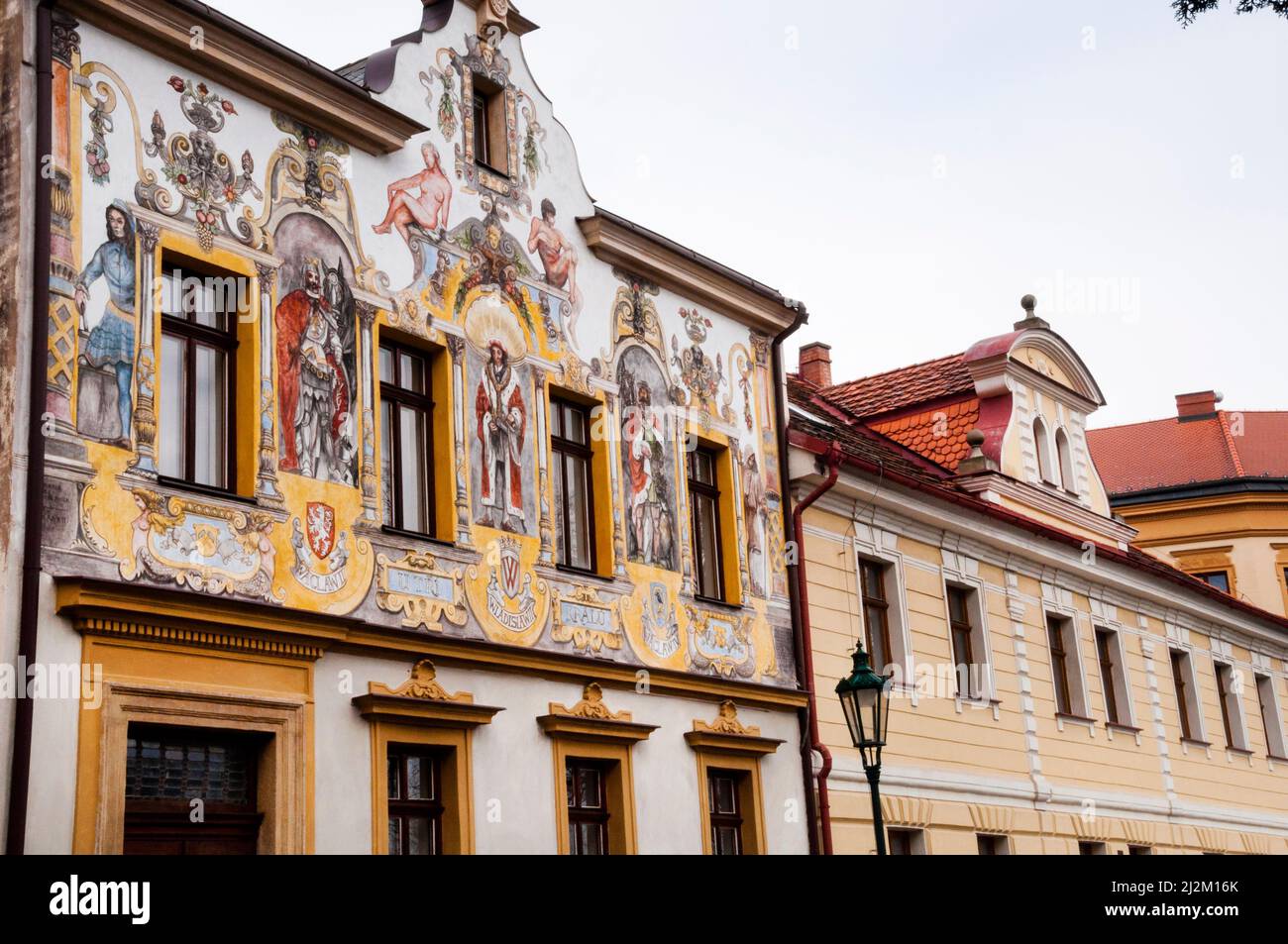 Affresco dei tre re di Boemia, la Casa dei Re a Kutná Hora, Repubblica Ceca. Foto Stock