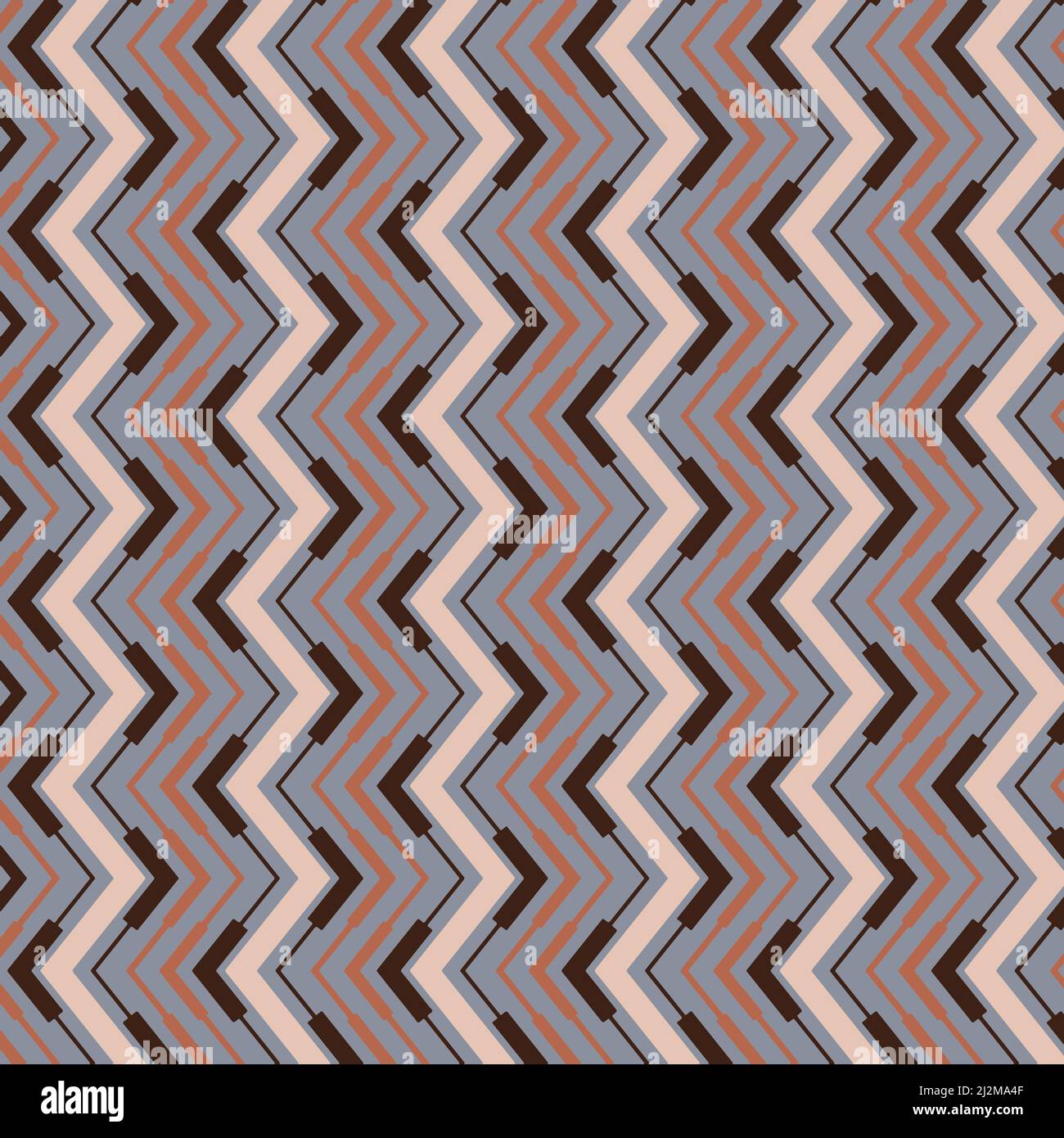 Country Western chevron pattern sfondo in diverse zig zag verticali in grigio, pesca corallo, marrone e rame rosso colori per questo elemento di design. Foto Stock