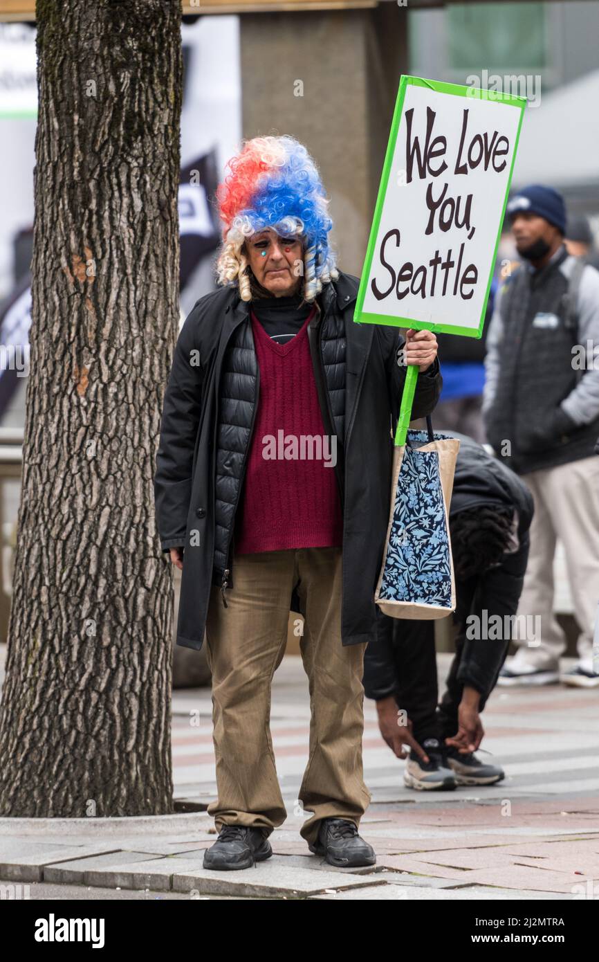 Seattle, Stati Uniti. 26 Mar 2022. La marcia per la libertà Rally rifiuto Covid Mandati protesta centro. Foto Stock