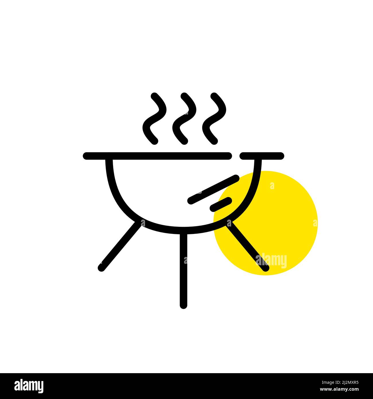 Barbecue grill con fumo in uscita. Festa umore. Pixel Perfect, icona grafica con linea di traccia modificabile Illustrazione Vettoriale