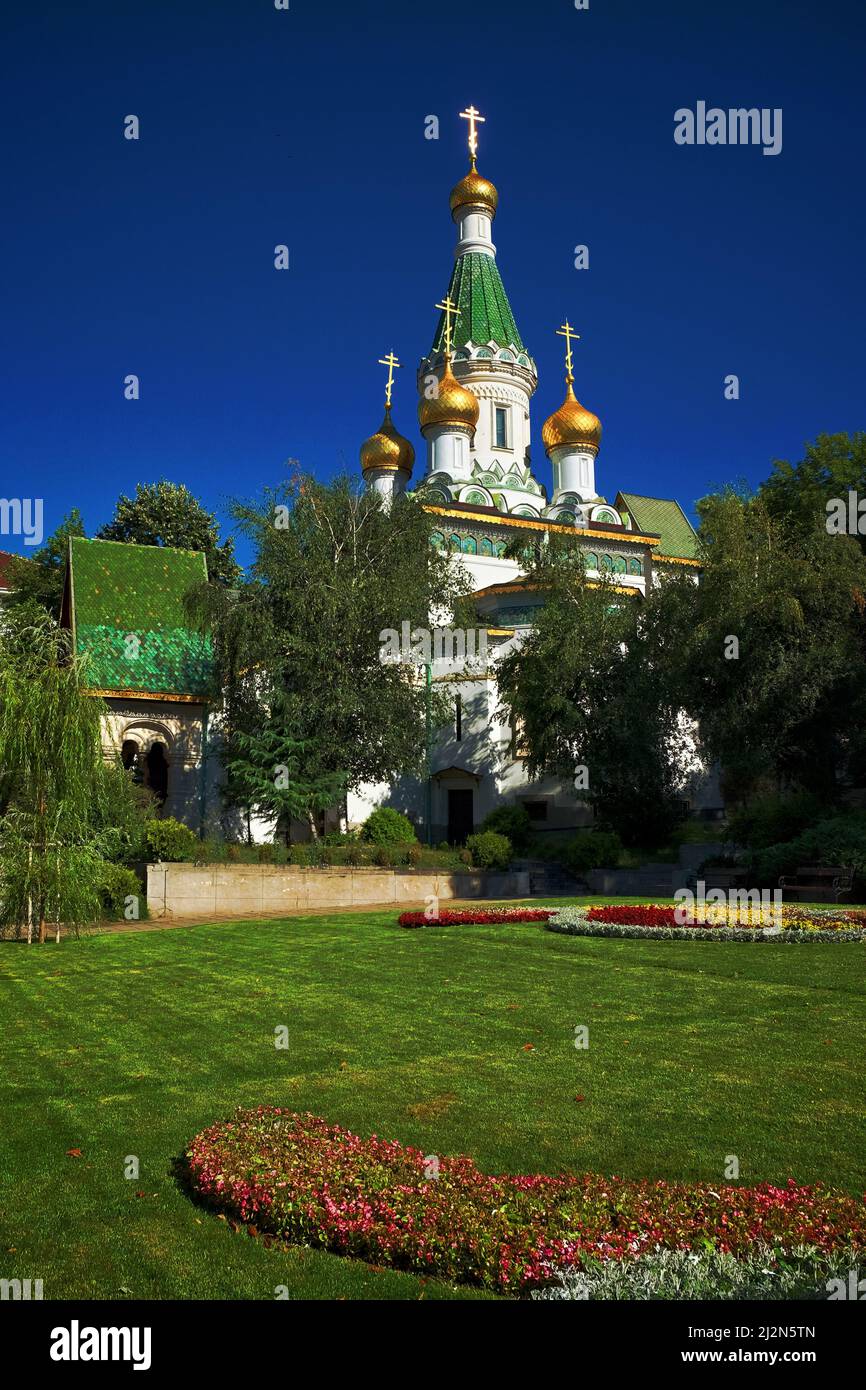 Chiesa di San Nicola il Miracolo-Maker o la Chiesa russa è una chiesa ortodossa russa nel centro di Sofia, Bulgaria Foto Stock