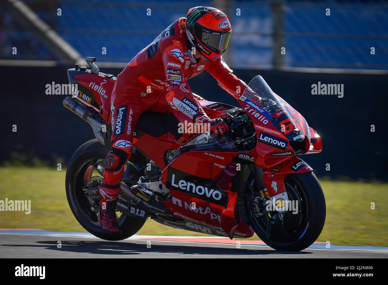 Qualifica per il Gran Premio d'Argentina MotoGP al circuito Termas de Río Hondo, Argentina, 3 aprile 2022 in foto: Italia Pecco Bagnaia Clasificacion del Gran Premio de Argentina en el Autódromo Internacional de Termas de Río Hondo, Argentina 3 de Abril de 2022 POOL/ motogp.com / Cordon Press le immagini saranno esclusivamente editoriali. Credito obbligatorio: ©motogp.com Cordon Press Foto Stock