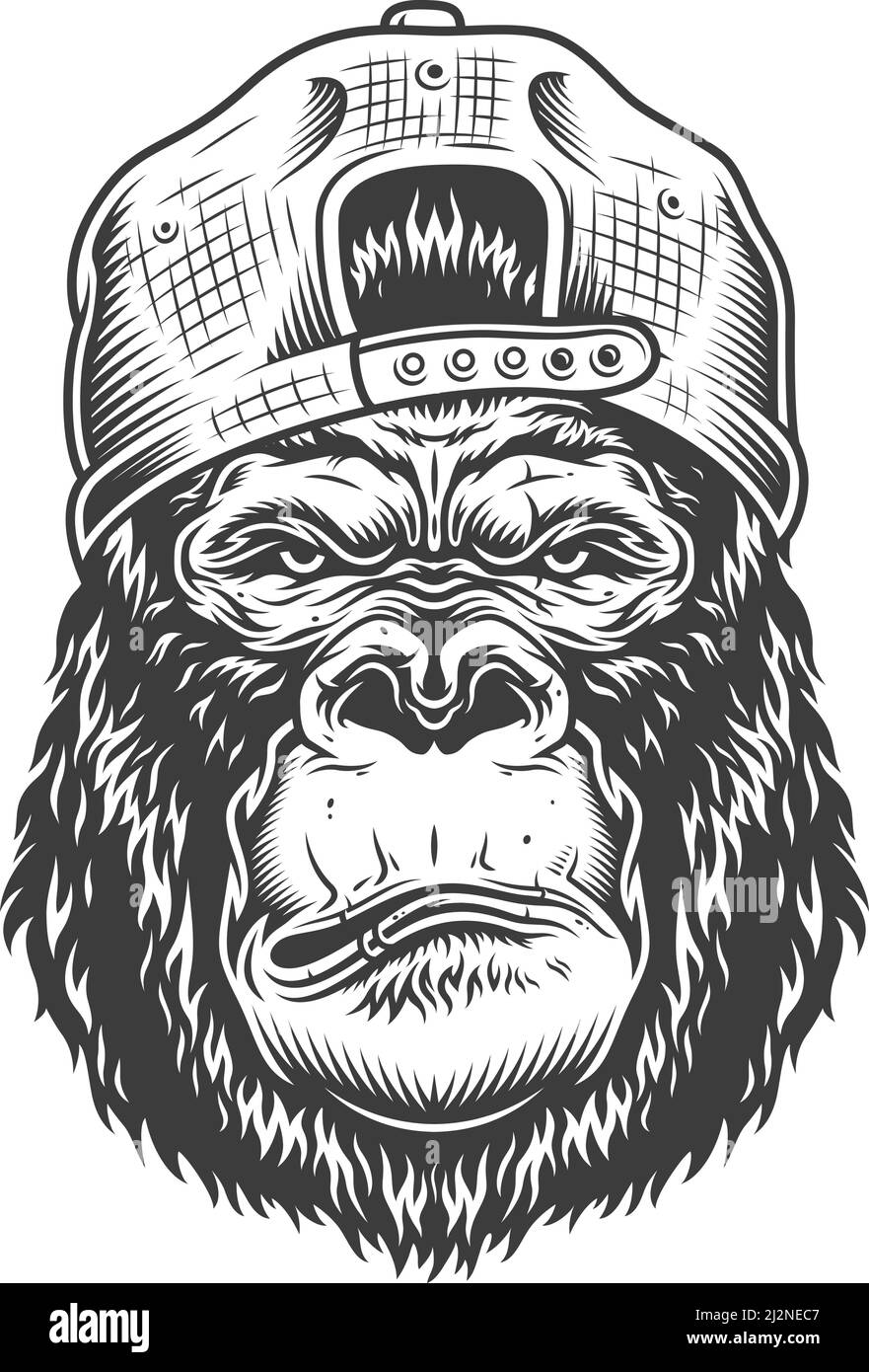 Gorilla grave in stile monocromatico in tappo. Illustrazione vettoriale Illustrazione Vettoriale