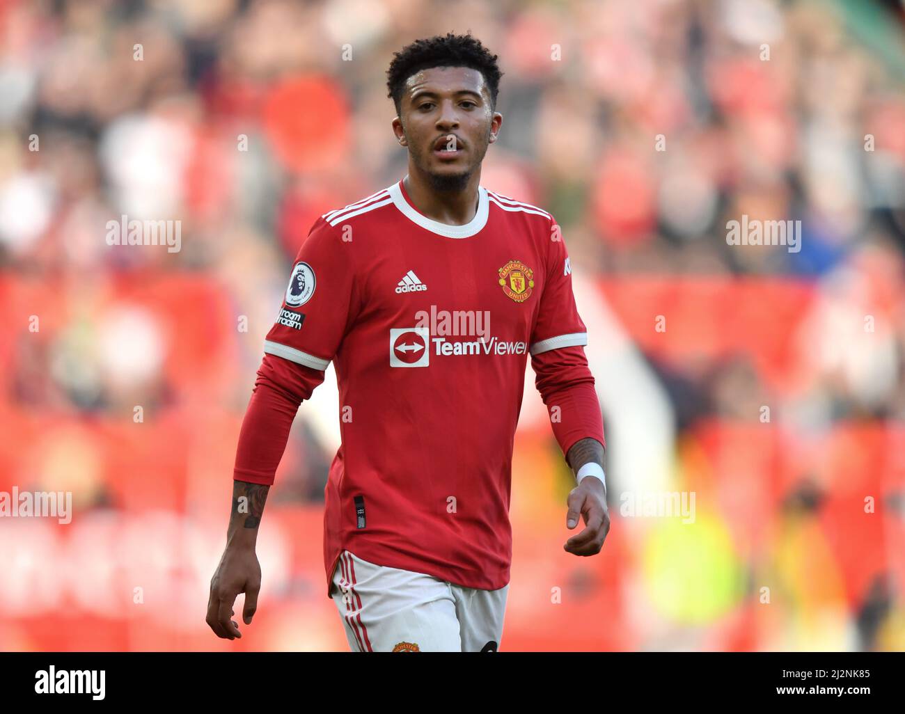Jadon Sancho del Manchester United durante la partita della Premier League a Old Trafford, Greater Manchester, Regno Unito. Data foto: Sabato 2 aprile 2022. Il credito fotografico dovrebbe leggere: Anthony Devlin Foto Stock