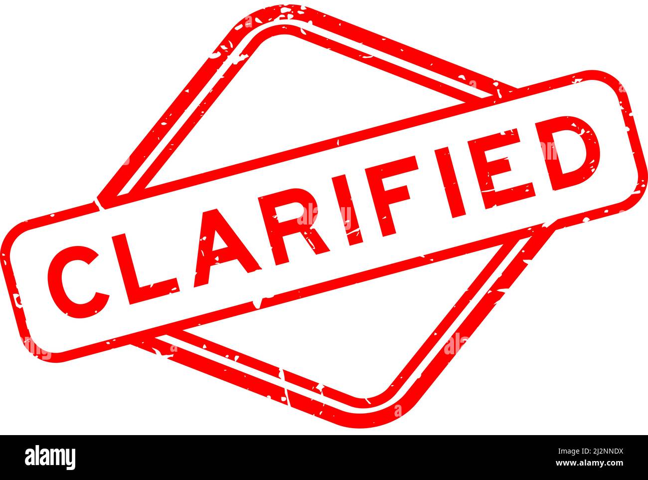 Grunge rosso chiarificato parola sigillo in gomma stampigliato su sfondo bianco Illustrazione Vettoriale