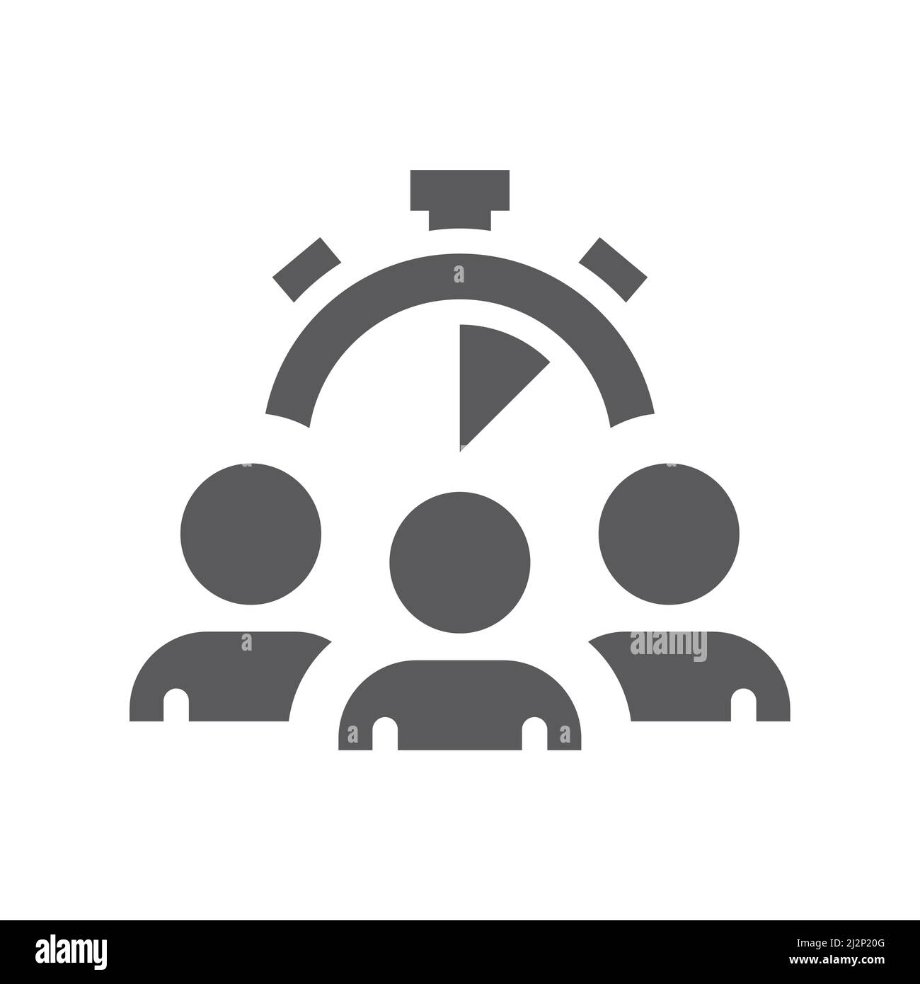 Gruppo di persone, colleghi e icona dell'orologio. Scadenza, simbolo vettoriale nero riempito di lavoro di squadra. Illustrazione Vettoriale