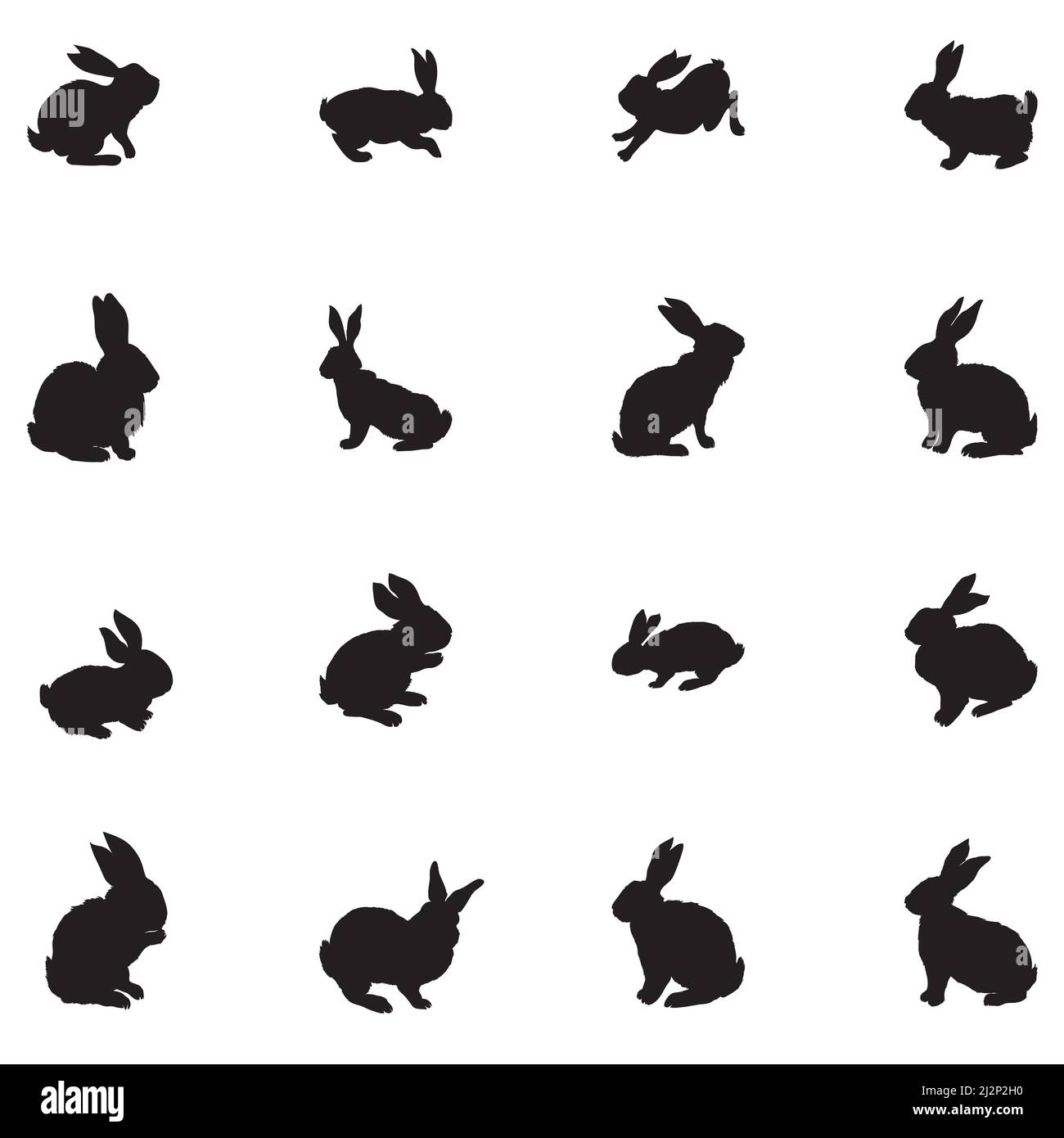 Set collezione Pasqua coniglio e lepre - silhouette vettoriale. Può essere utilizzato come stencil o modello per decorazioni natalizie, cartoline, vetrine, logo Illustrazione Vettoriale