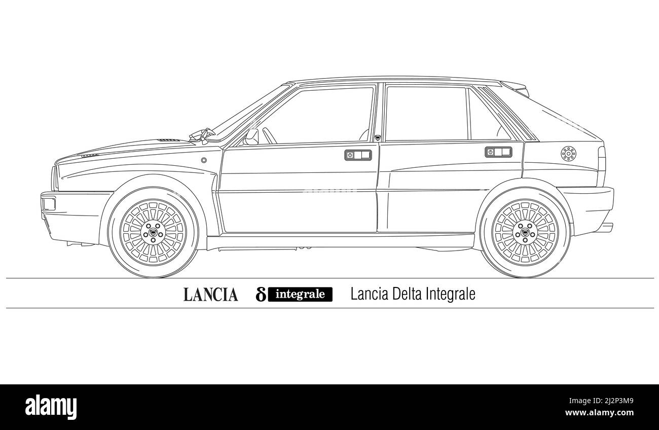 Lancia Delta integrale Rally auto d'epoca, Italia, raffigurazione su sfondo bianco Foto Stock