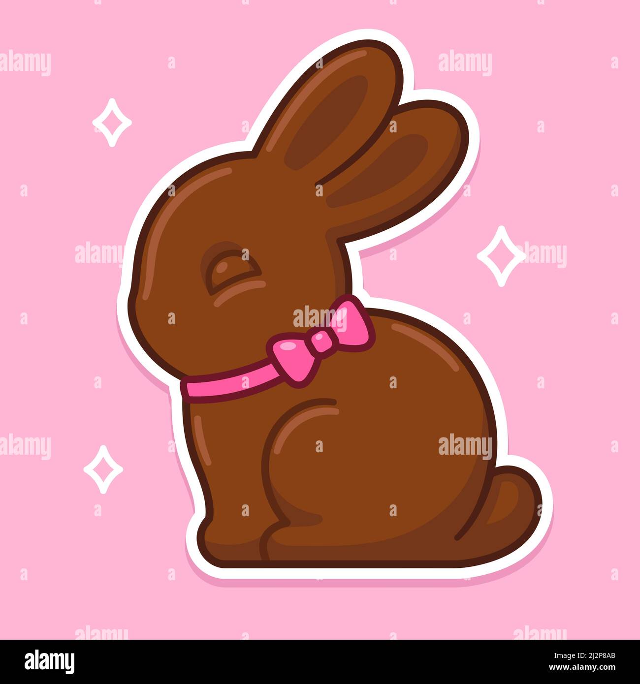 Disegno del coniglietto di cioccolato. Coniglio carino con arco rosa, tradizionale illustrazione vettoriale del trattamento pasquale. Illustrazione Vettoriale