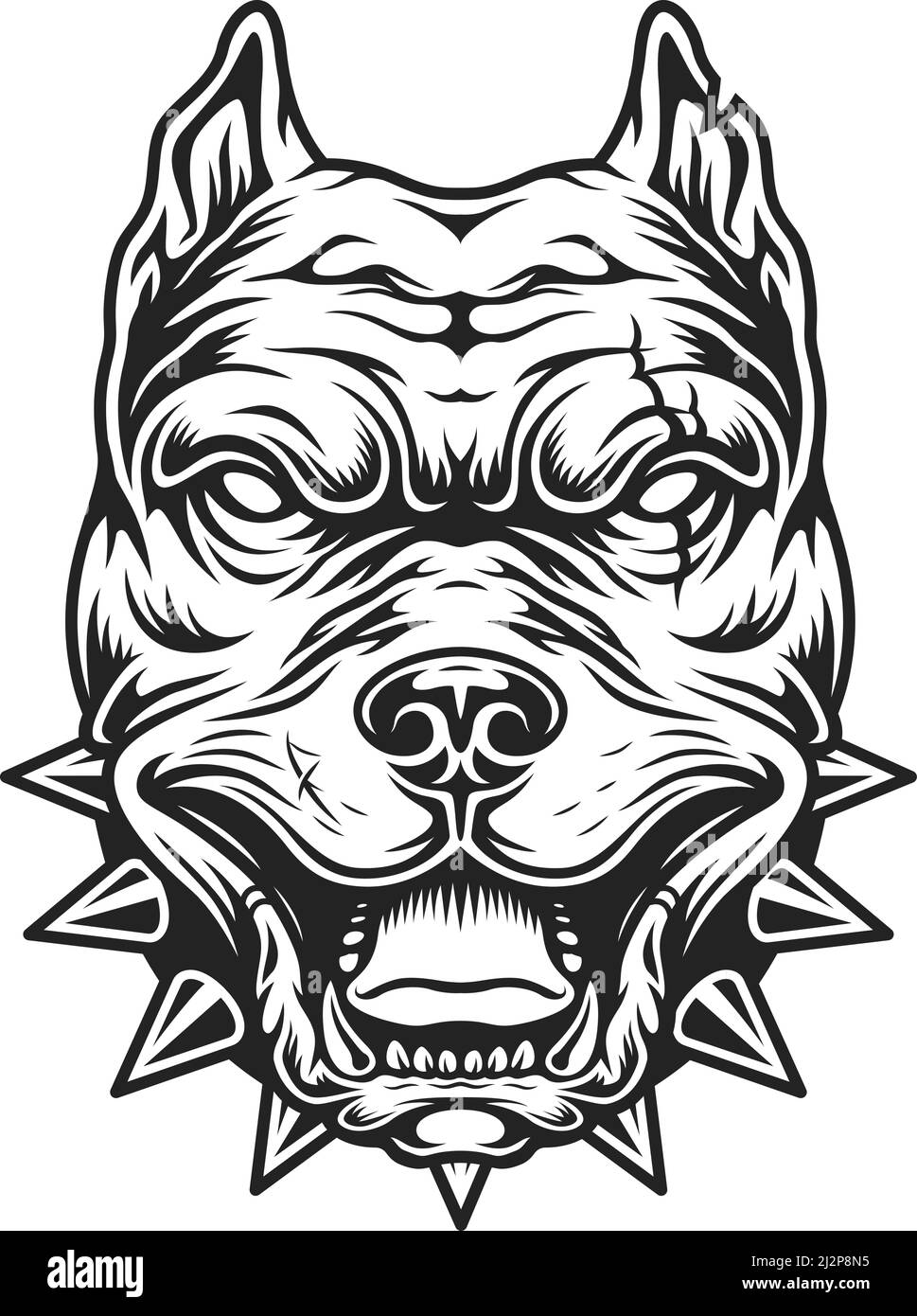 Testa Pitbull in bianco e nero. Illustrazione vettoriale Illustrazione Vettoriale