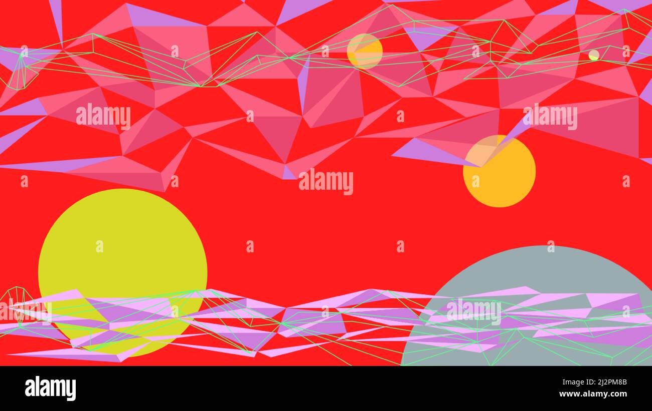 Rosso con il sole all'orizzonte sfondo astratto 80e stile, brillante vintage retro illustrazione Pop Art retro Vector Illustration 60s Kitsch Vintage Illustrazione Vettoriale