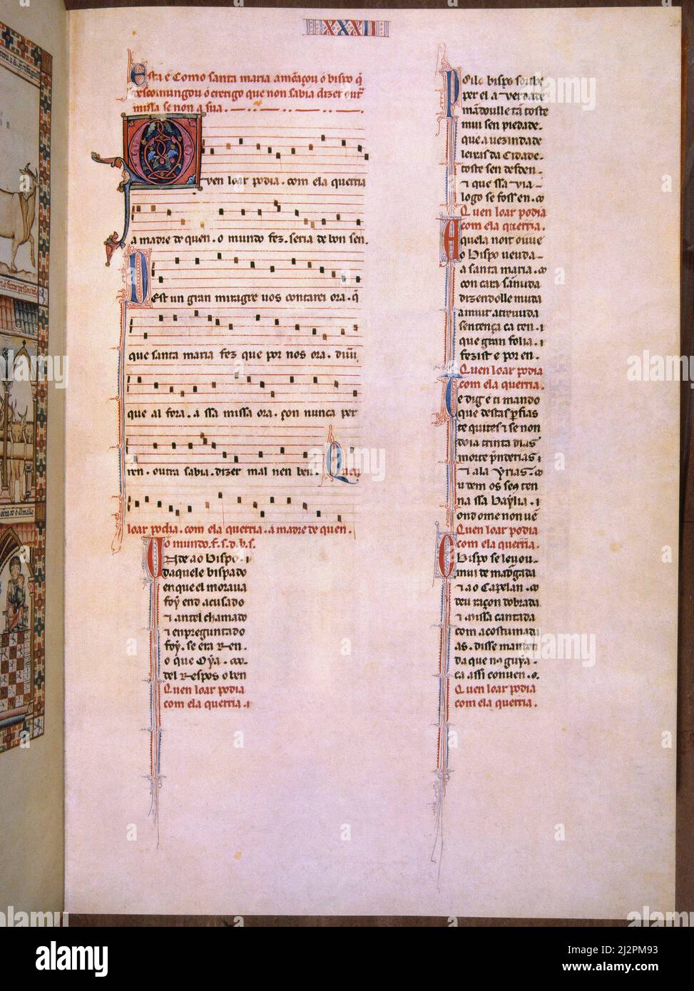 MTI1 - CANTIGA DE SANTA MARIA N32 - F47R - TEXTO - ESTROFA EN VERSO GALAICO PORTUGUES - SIGLO XIII. Autore: Alfonso X di Castiglia. LOCALITÀ: MONASTERIO-BIBLIOTECA-COLECCION. SAN LORENZO DEL ESCORIAL. MADRID. SPAGNA. Foto Stock