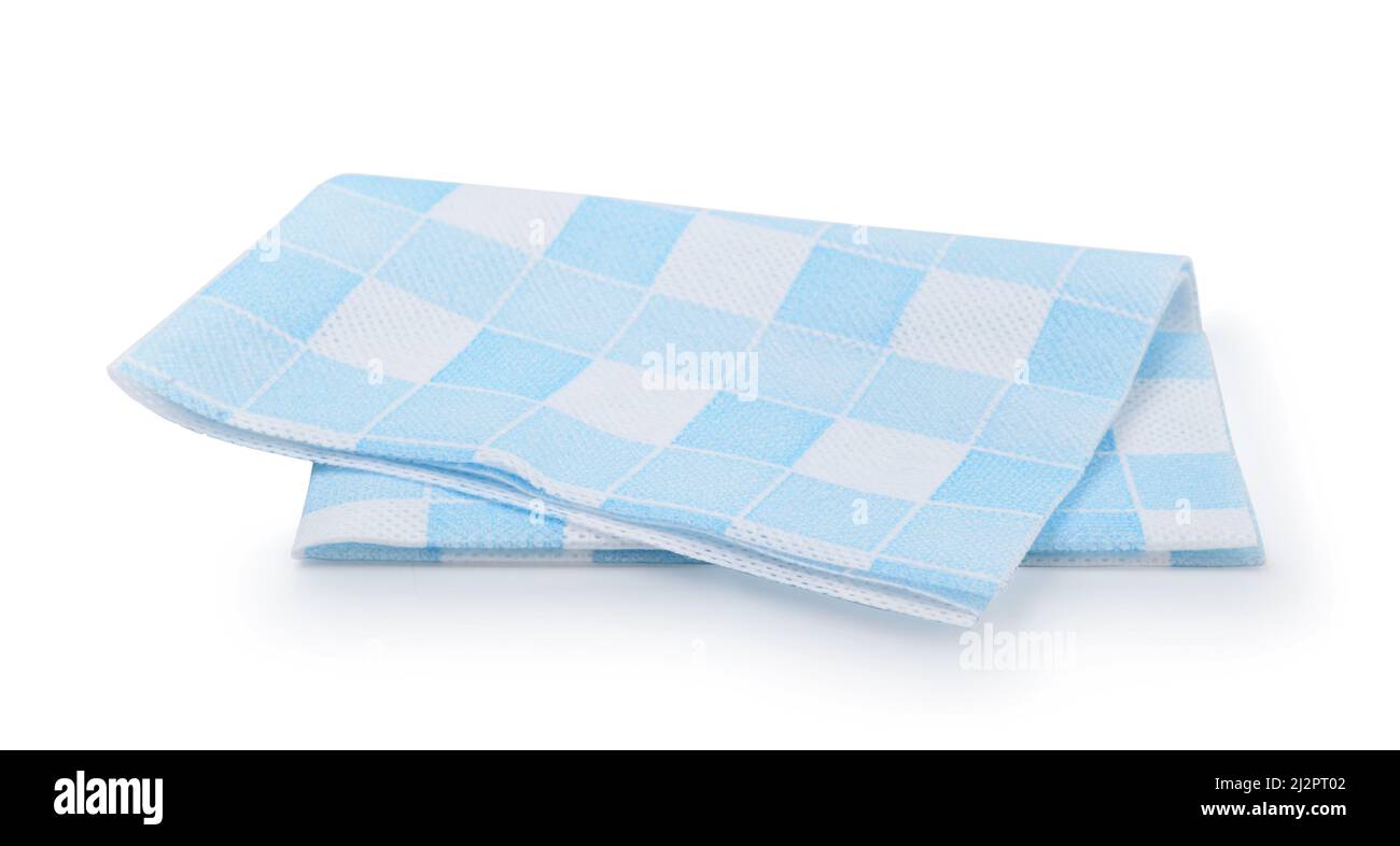 Tovagliolo sintetico blu isolato su bianco. Foto Stock