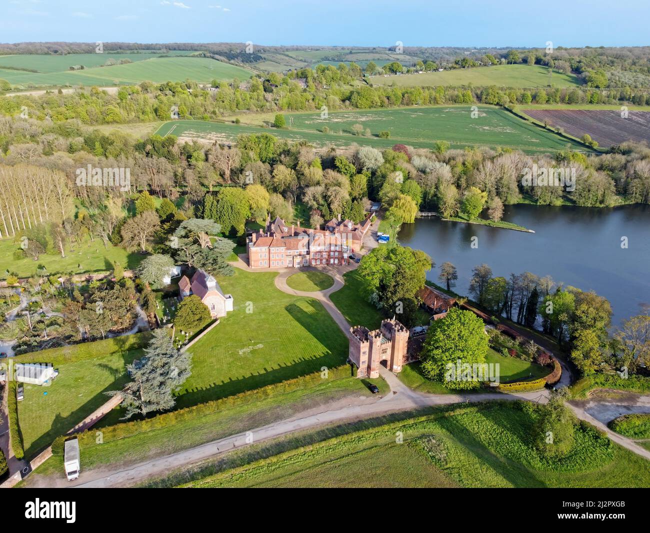 Veduta aerea del Castello di Lullingstone e del World Garden di Eynsford, Kent, Inghilterra. Foto Stock
