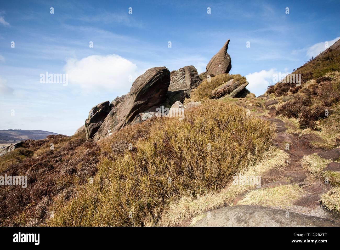 Ramshaw Rocks gritstone The Roaches Peak District National Park Staffordshire Moorlands Inghilterra UK Foto Stock