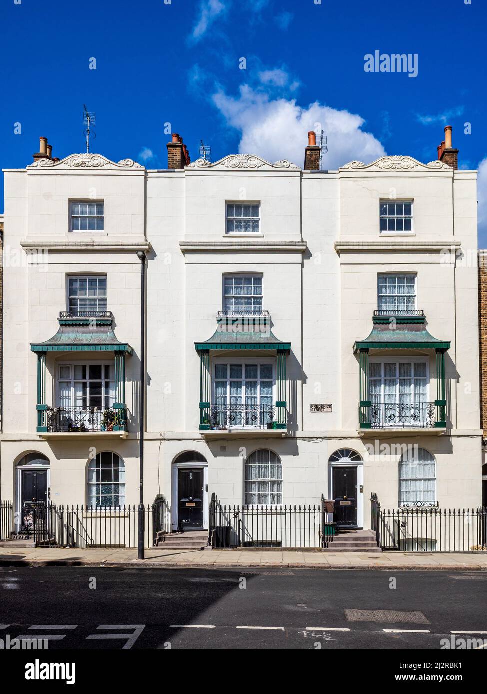 Frederick Street di grado II case elencate. Numeri 48, 50 e 52 Frederick Street St Pancras Londra, terrazza di 3 case costruite nel 1815-21 da Thomas Cubitt. Foto Stock