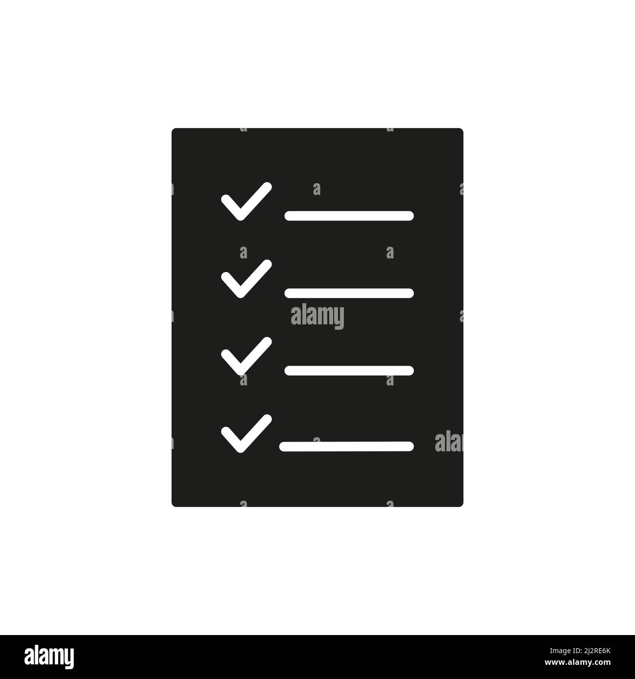 Modulo nero dell'elenco di controllo. Documento con icona a forma di segno di spunta. Illustrazione del vettore dei simboli degli Appunti. Illustrazione Vettoriale