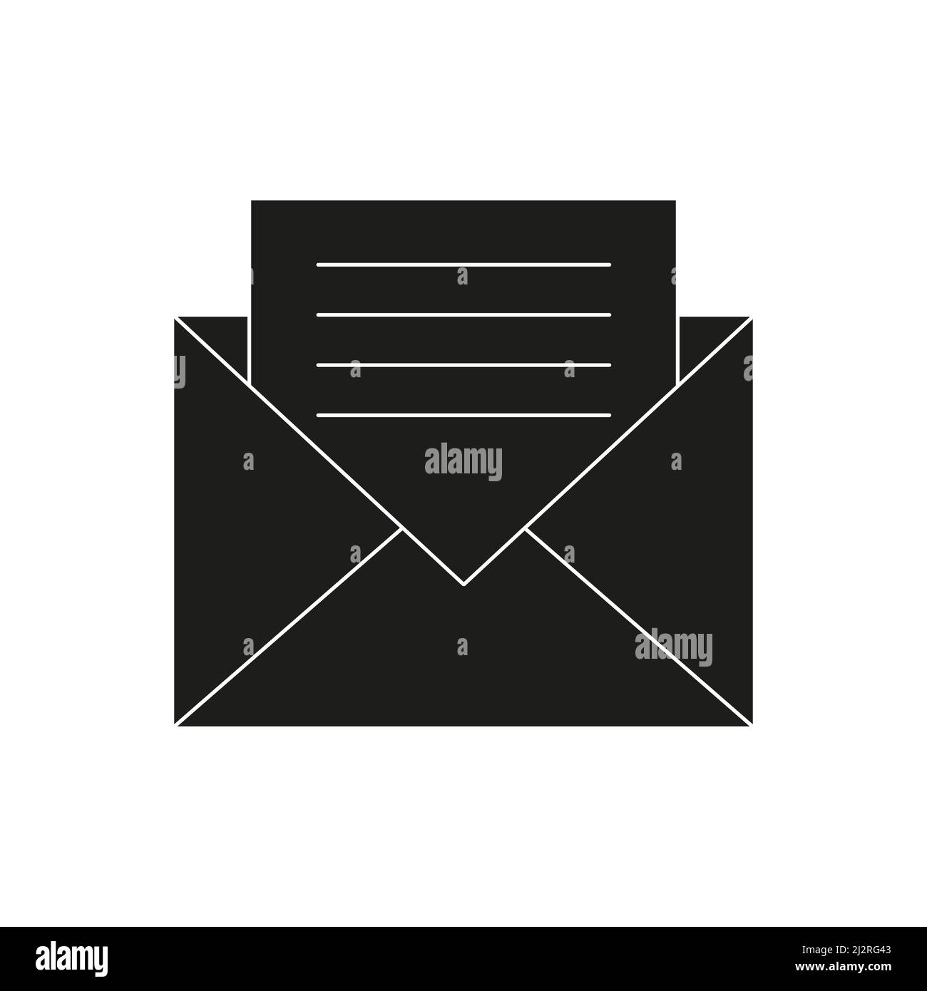 Icona e-mail. Simbolo a busta con contorno. Silhouette del messaggio. Vettore isolato su bianco Illustrazione Vettoriale
