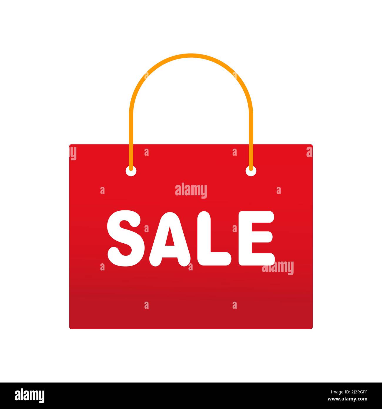 Pacchetto per gli acquisti. Shopping bag con iscrizione alla vendita. Vettore isolato su bianco Illustrazione Vettoriale