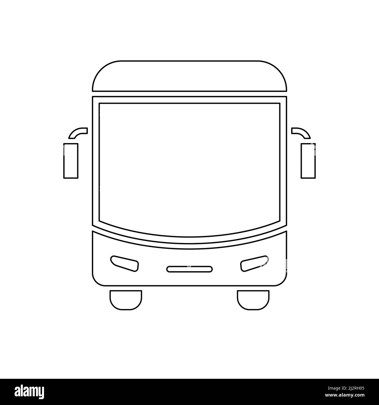 Icona Bus. Simbolo della linea dei trasporti pubblici. Cartello con il profilo dell'automobile. Vista frontale. Illustrazione Vettoriale