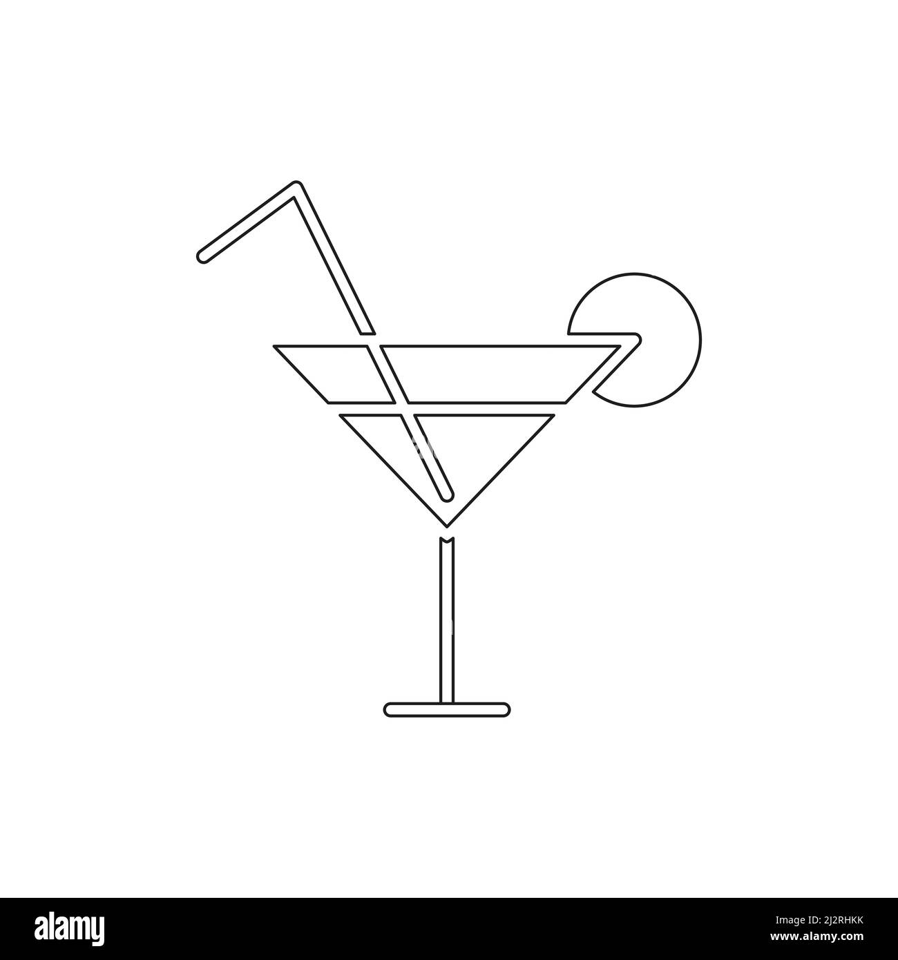 Icona in vetro di Martini. Simbolo della bevanda da cocktail. Silhouette Vector Alcohol isolata su bianco Illustrazione Vettoriale