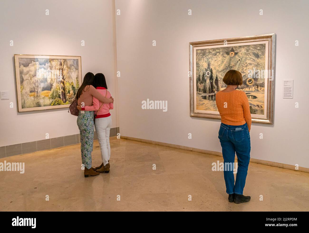 Visitatori nella sala d'arte americana del museo Thyssen, Madrid Foto Stock