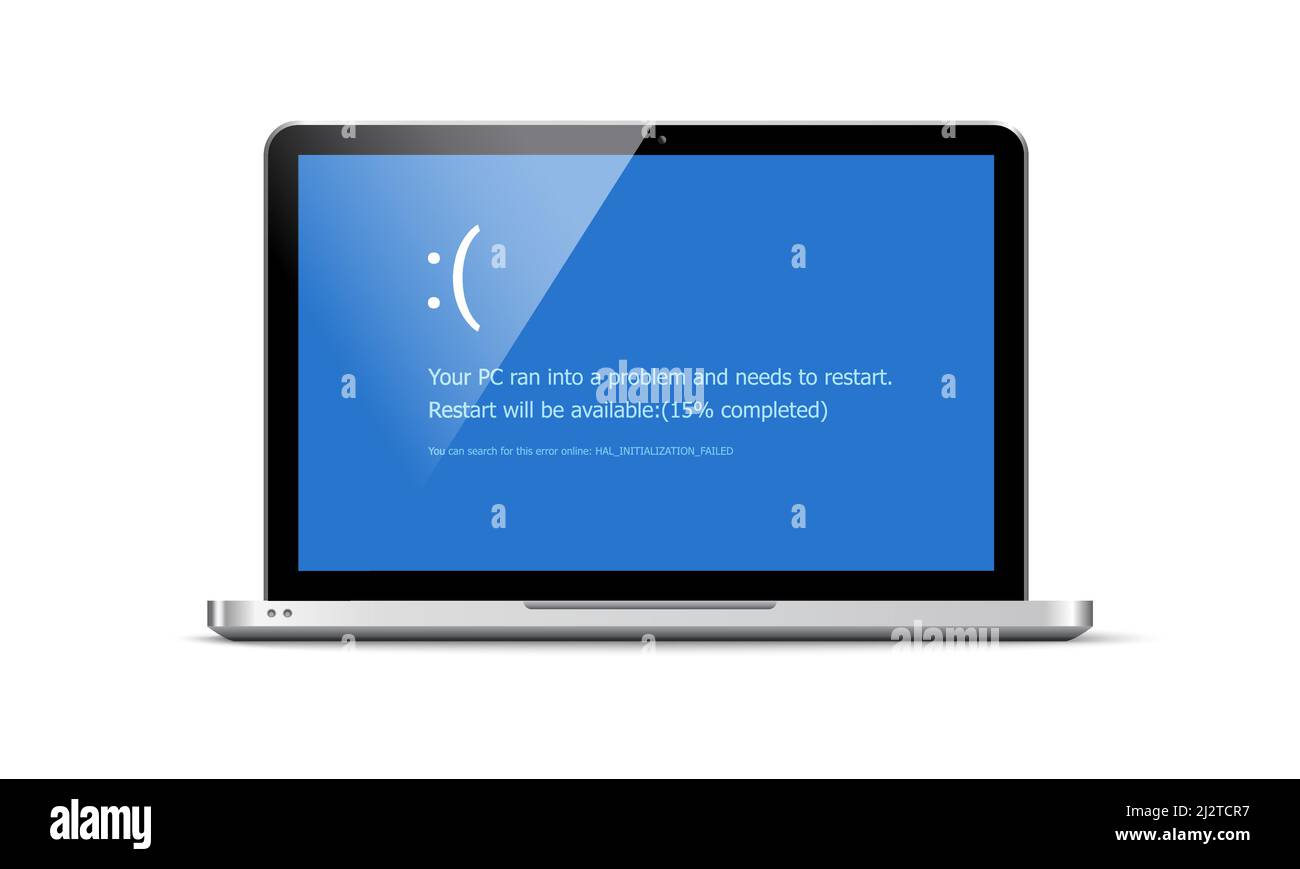 Errore morte schermo BSOD sistema crash laptop. Avviso del sistema operativo bsod schermata blu del computer Illustrazione Vettoriale