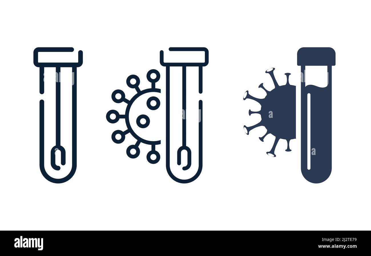 Icona della linea vettoriale del test pcr Covid. Corona virus covid19 test in provetta laboratorio medico Illustrazione Vettoriale