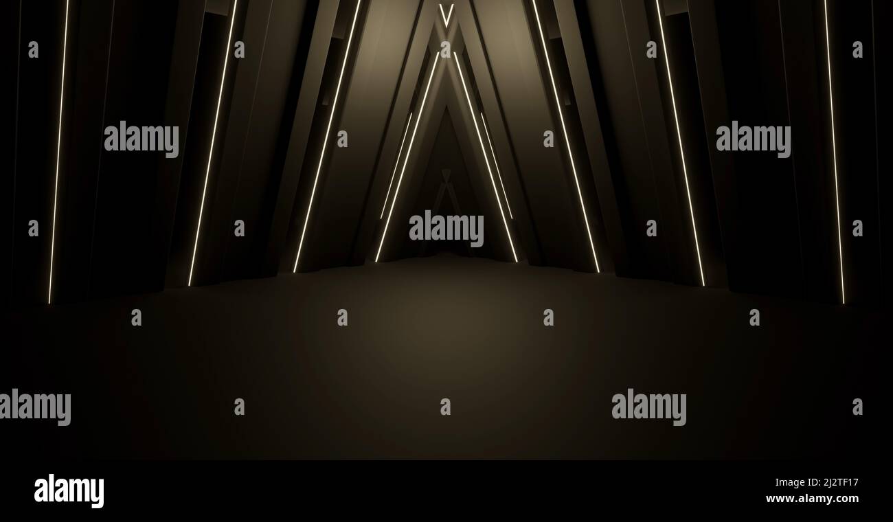 Spazio futuristico sotterraneo Garage Sci Fi futuristico Hall Stage Podium Grunge colonne Dark Spaceship Tunnel Black Abstract background Alien Concept 3 Foto Stock