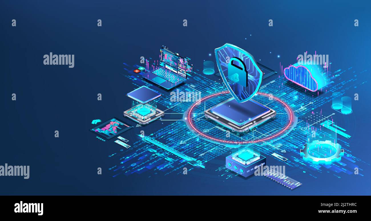 Sicurezza dei dati di rete e concetto di cyber-difesa Illustrazione Vettoriale