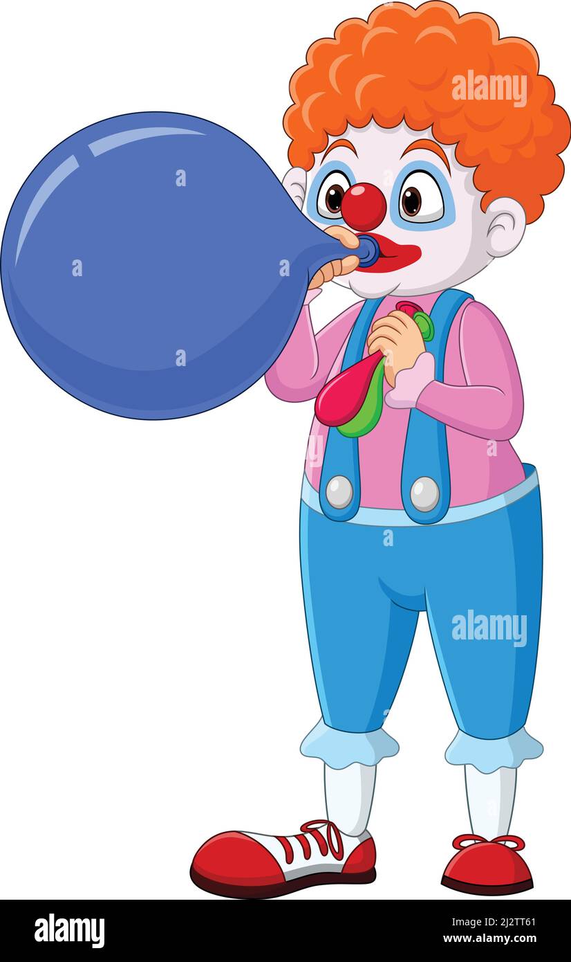 Cartoon clown soffiando grande palloncino Illustrazione Vettoriale
