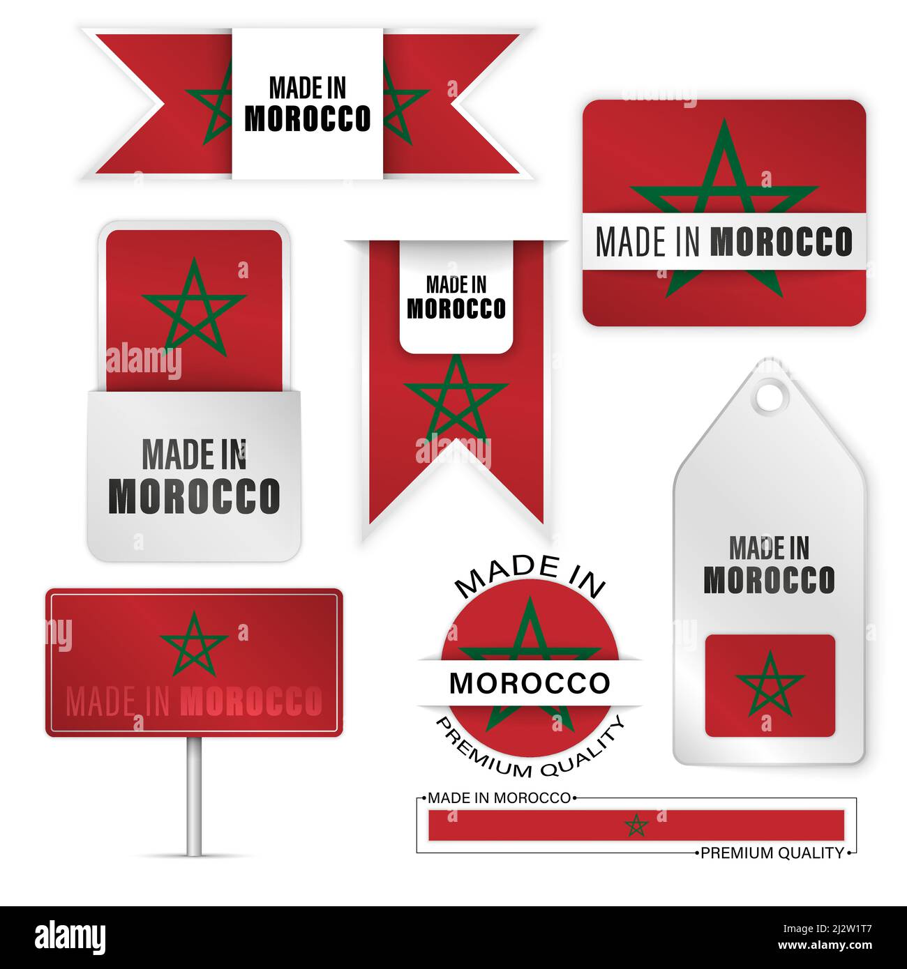 Realizzato in Marocco, set di etichette e grafica. Alcuni elementi di impatto per l'uso che si desidera fare di esso. Illustrazione Vettoriale