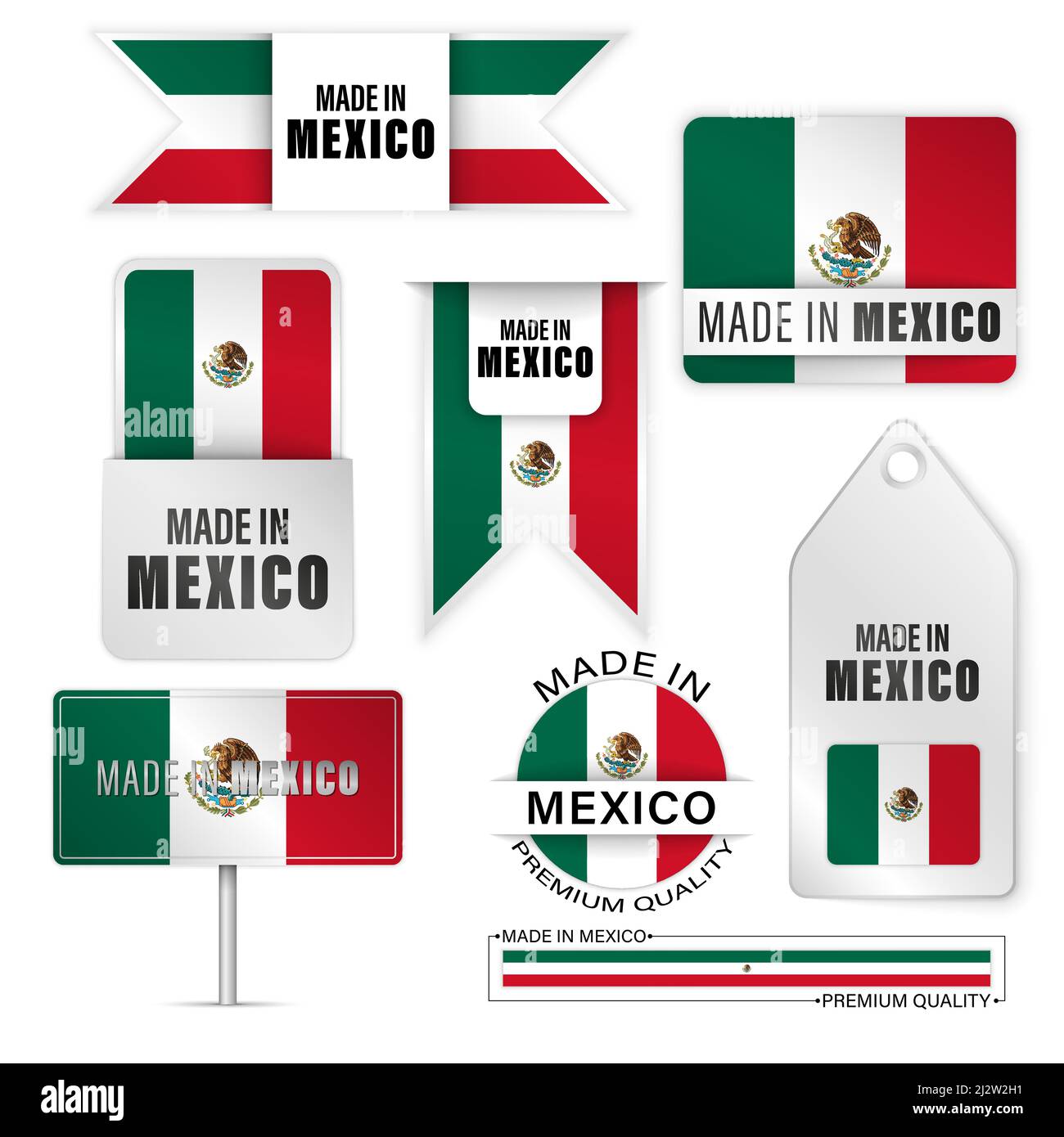 Set di etichette e grafica Made in Mexico. Alcuni elementi di impatto per l'uso che si desidera fare di esso. Illustrazione Vettoriale