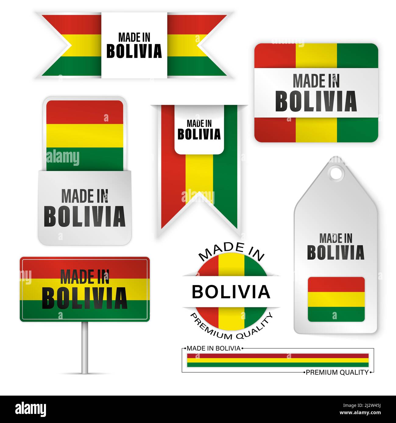 Realizzato in Bolivia grafica ed etichette set. Alcuni elementi di impatto per l'uso che si desidera fare di esso. Illustrazione Vettoriale