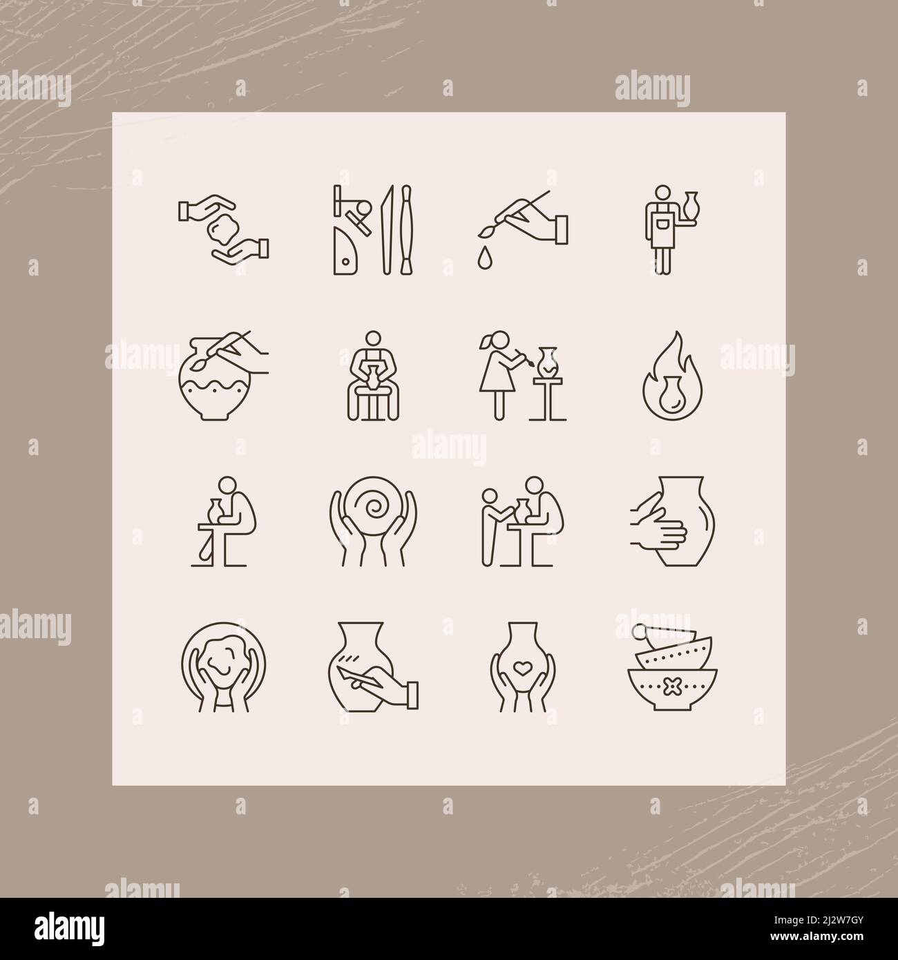 Una grande serie di icone sul tema della ceramica. Icone in stile linestyle per ceramica. Illustrazione Vettoriale