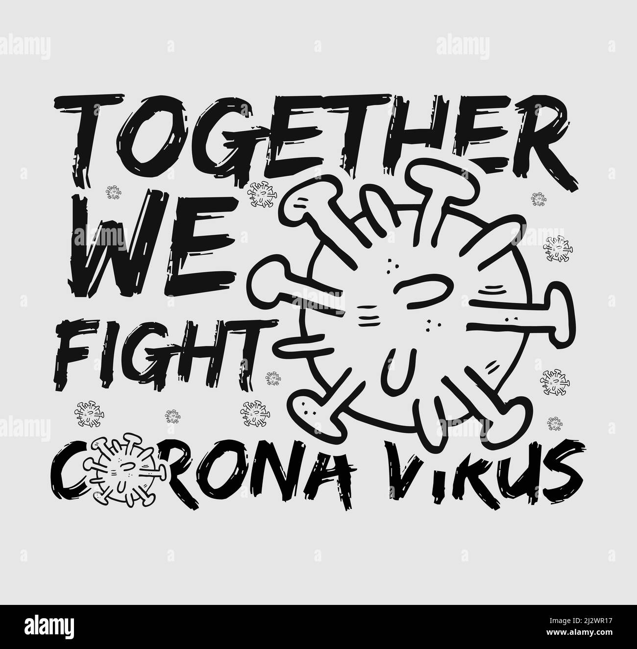 Insieme combattiamo corona virus tshirt design template file vettoriale. Covid-19 Corona virus file vettoriale Illustrazione Vettoriale