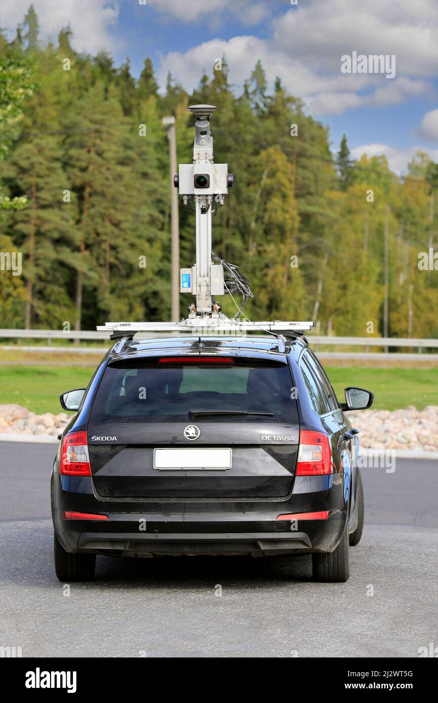 QUI mappatura auto Skoda Octavia con mappatura hardware montato sulla parte superiore. Vista posteriore. Forssa, Finlandia. Settembre 18, 2020. Foto Stock