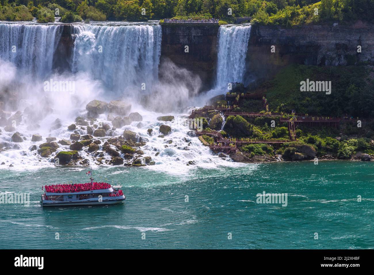 Cascate del Niagara; American Falls; Bridal Veil Falls; Terrapin Point, Horneblower Niagara Cruises Foto Stock