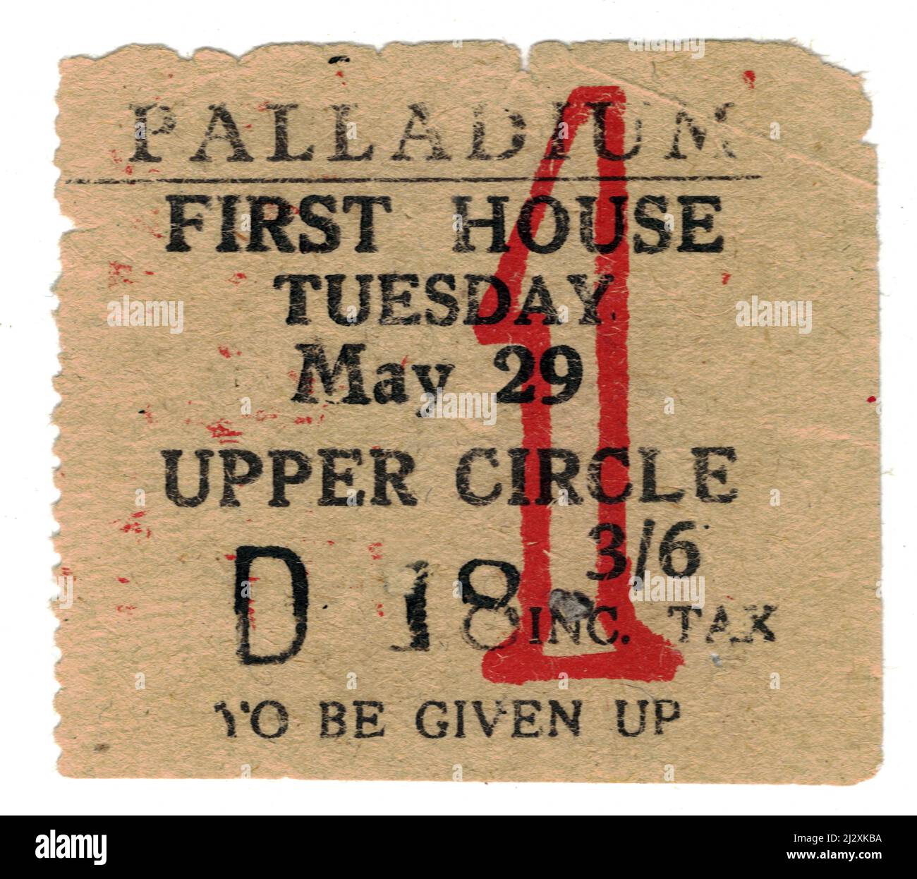 Biglietto d'ingresso per il London Palladium, Argyll Street, Londra, W1. Inghilterra UK 1960s Foto Stock